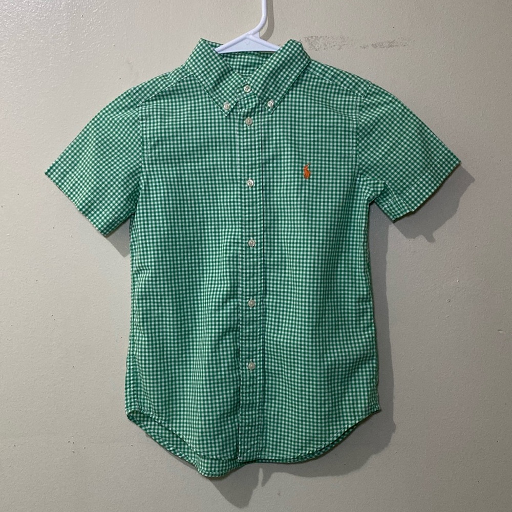 Ralph Lauren Green White Gingham Button-Down Shirt - Boys